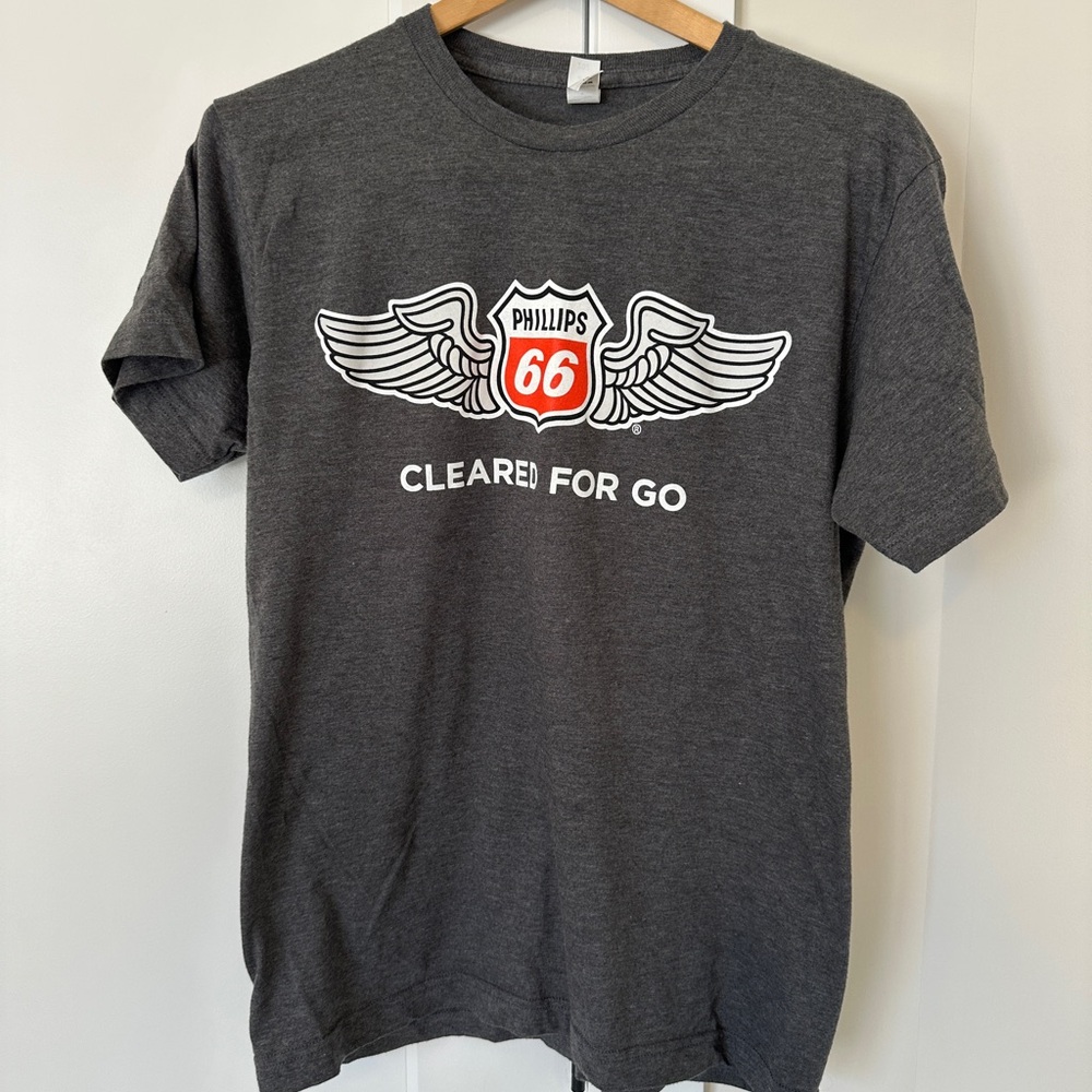 Tultex Gray Short Sleeve Tee with Red and White Graphic
